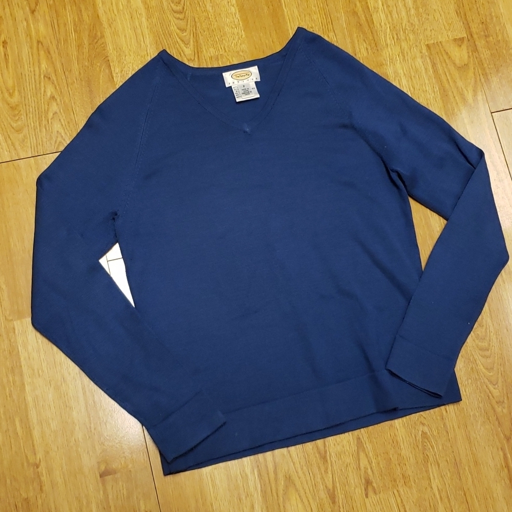 Talbots blue silk v-neck sweater sz P